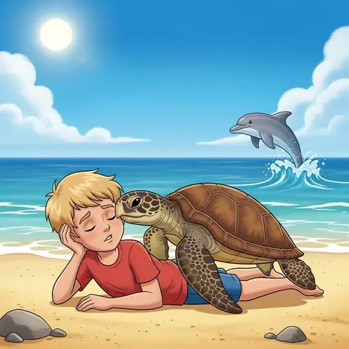 Boy and Sea Turtle: A Beach Adventure