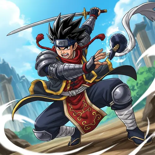 Sangoku and Geralt of Rivia Fusion Art: Vibrant Anime-Inspired Action Scene