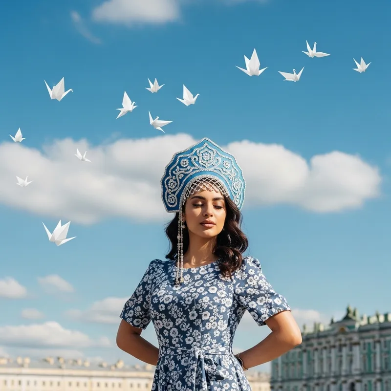 Modern Brunette in Kokoshnik Praying at Hermitage Modern Brunette in Kokoshnik Praying at Hermitage