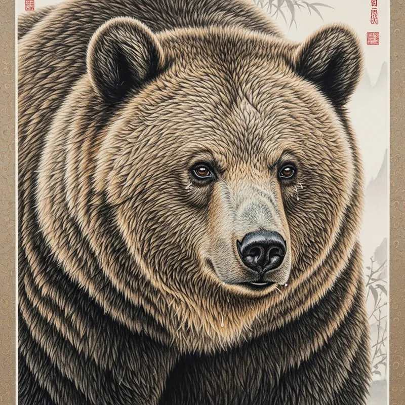 Detailed Gongbi Bear Painting