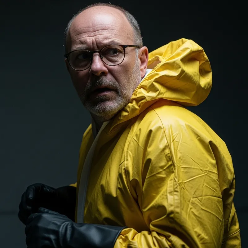 Walter White Lookalike in Hazmat Suit