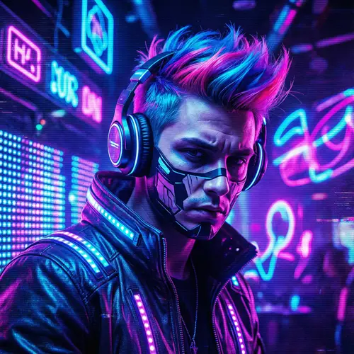 Futuristic Cyberpunk DJ Headshot