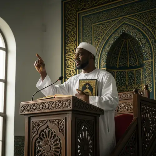Passionate African Imam Preaching in Traditional Attire
