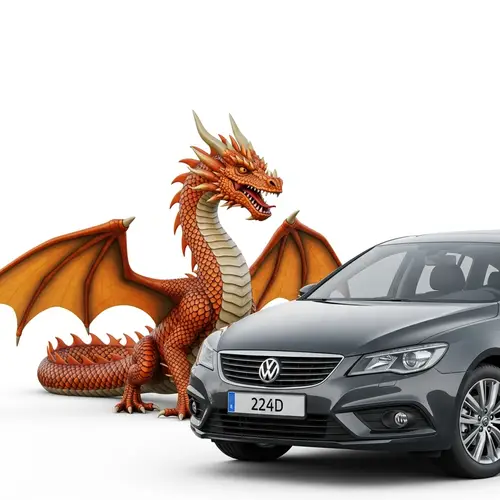 Majestic Orange Dragon & Modern Car | Textured Contrasts