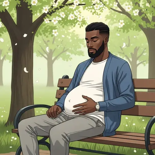 Handsome Young Black Man Experiencing Pregnancy | Serene Park Scene