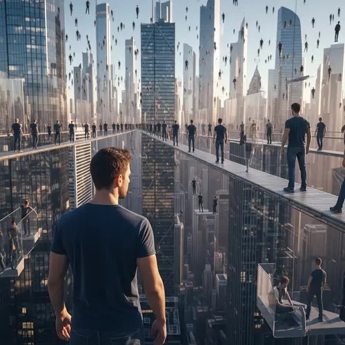 3D Style Image with Man and Digital Clones