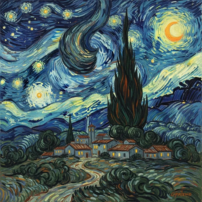 Starry Night Interpretation: Swirling Sky & Glowing Stars