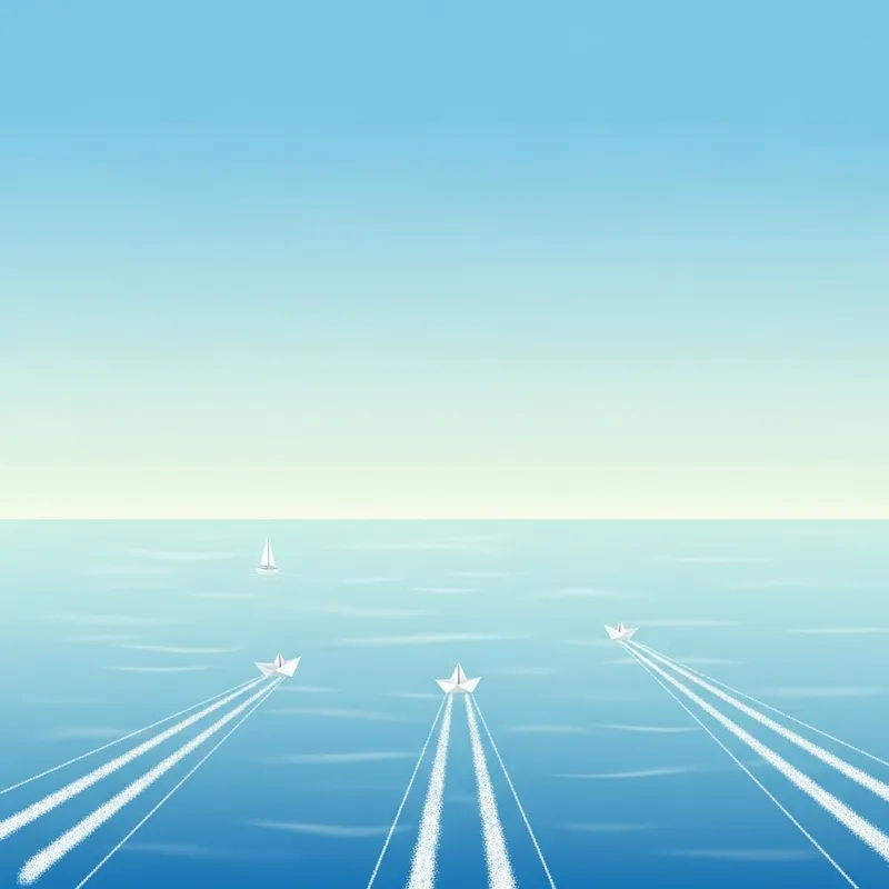 Tranquil Maritime Transport: Serene Sea & Paper Boats