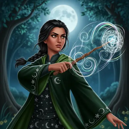 Young South Asian Female Wizard May | Enchanting Moonlit Glade