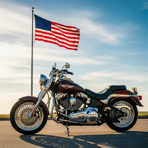 Classic Harley Davidson with USA Flag - Motorcycle Scene