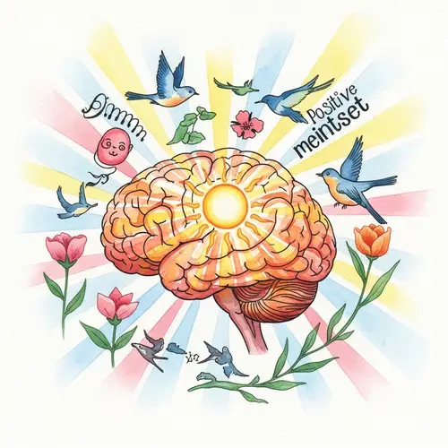 Positive Mindset Watercolor Painting - Bright Brain and Symbolic Elements