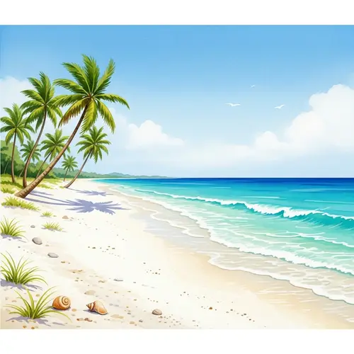 Exquisite Watercolor Beach Scene | Serene Tropical Paradise