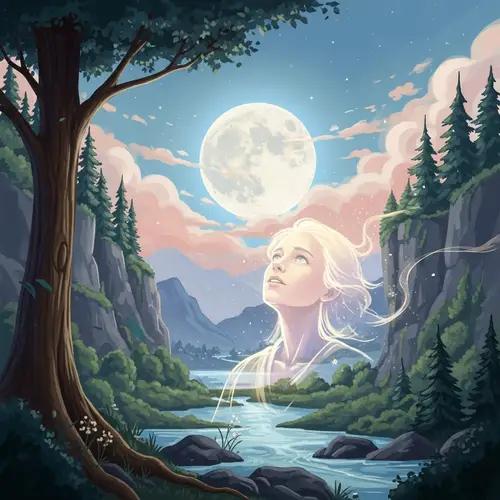 Moon Rising Illustration: Serene Landscape in Pastel Colors