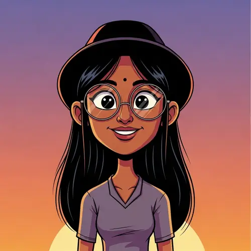 South Asian Female Cartoon Portrait in Vintage Style