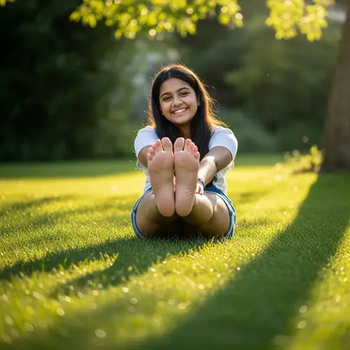 Barefoot Teenage Girl with Playful Soles | Tranquil Outdoor Scene