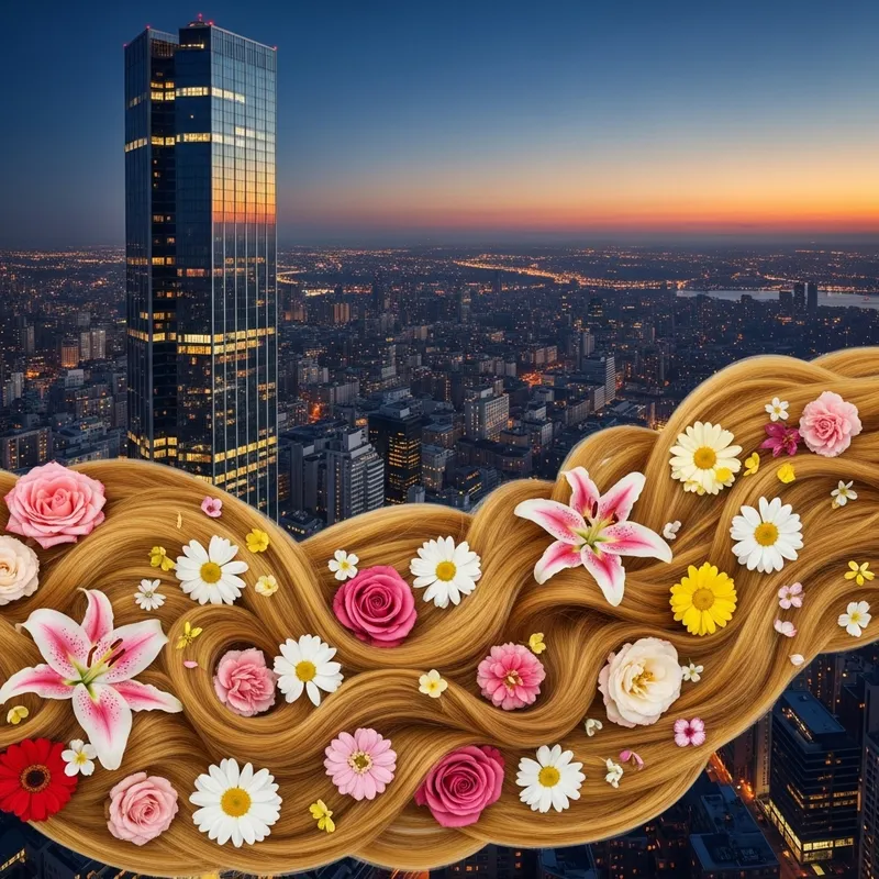 Towering Skyscraper with Fairytale Hair & Flowers