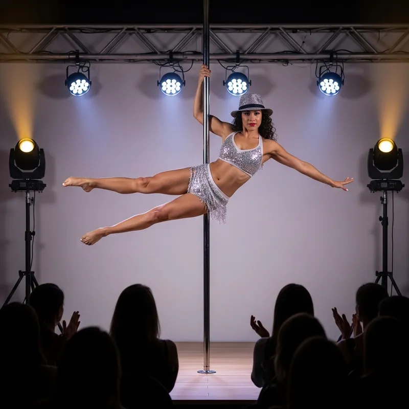 Female Stripper Dancing Elegantly on Pole in Stylish Hat