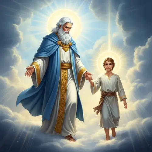 Sacred Bond Illustration | Divine Figures of God and Son
