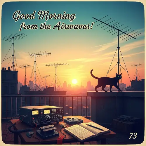 Good Morning Postcard for Radio Amateurs: City Sunrise Scene