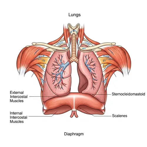 Lungs, Diaphragm, and Cortical Muscles Schematic