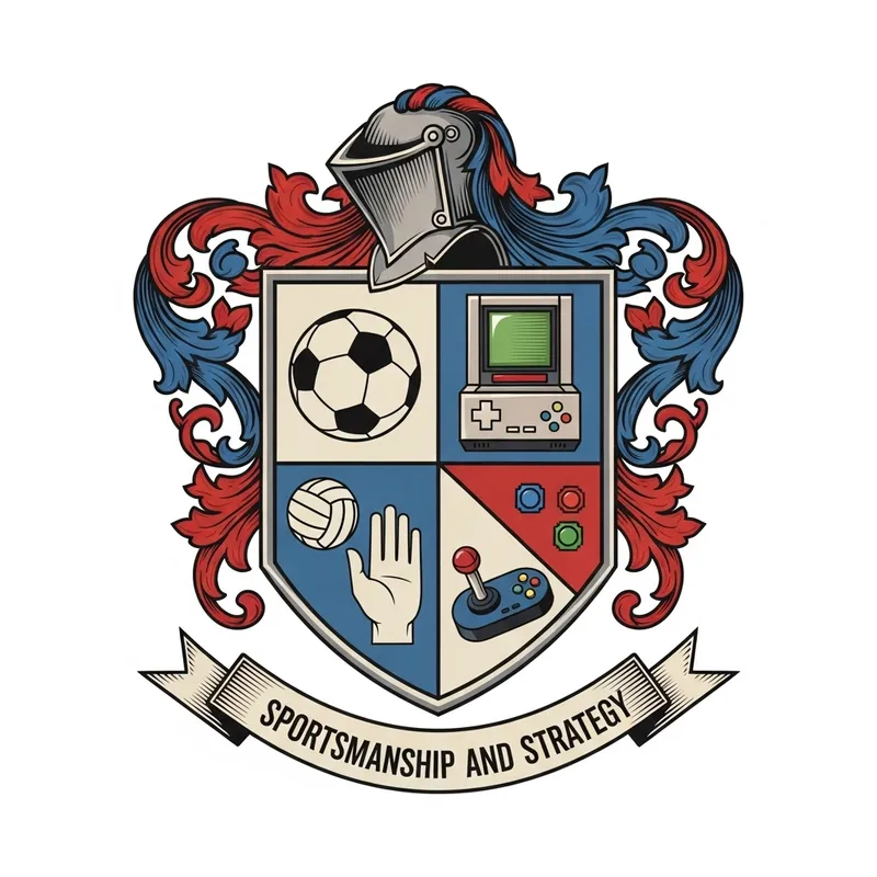 Handball and Video Game-inspired Coat of Arms with Red & Blue Accents