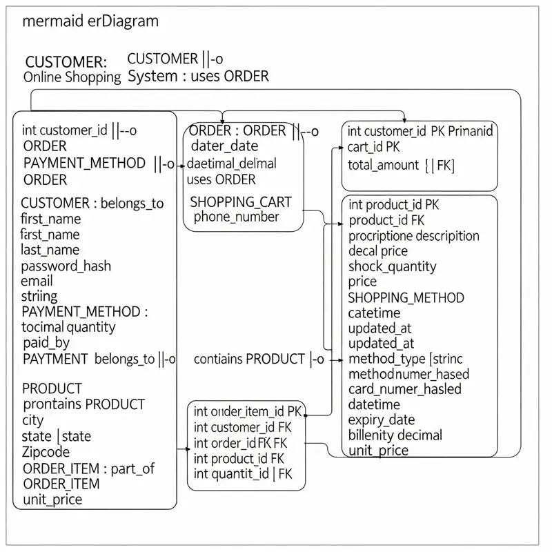 Online Shopping System ERD: Customer, Product, Order, Shopping Cart, Payment Method Online Shopping System ERD: Customer, Product, Order, Shopping Cart, Payment Method