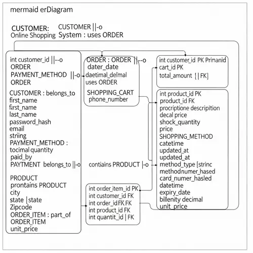 Online Shopping System ERD: Customers, Products, Orders