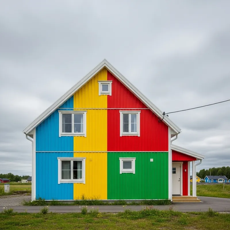 Multicolored House: Whimsical Home in Vibrant Setting Multicolored House: Whimsical Home in Vibrant Setting
