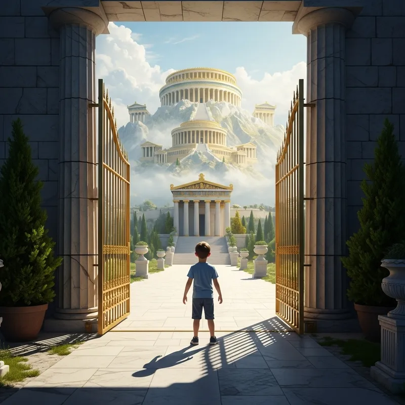 Boy Ascending Olympus in Ancient Greece