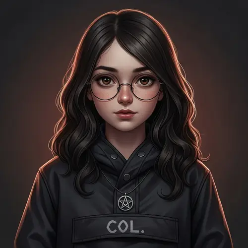 Dark Brown Hair Girl with Round Glasses
