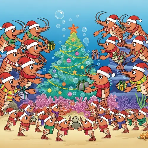 Animated Shrimp Family Christmas Celebration | Underwater Holiday Fun
