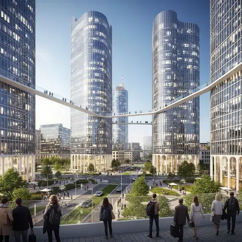 Futuristic Cityscape of Kladno: Multicultural City Life & High-Tech Gadgets