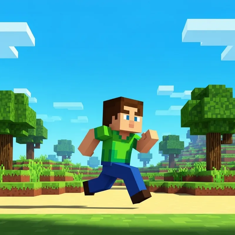 8-Bit Retro Pixelated Character in Sandbox World Running