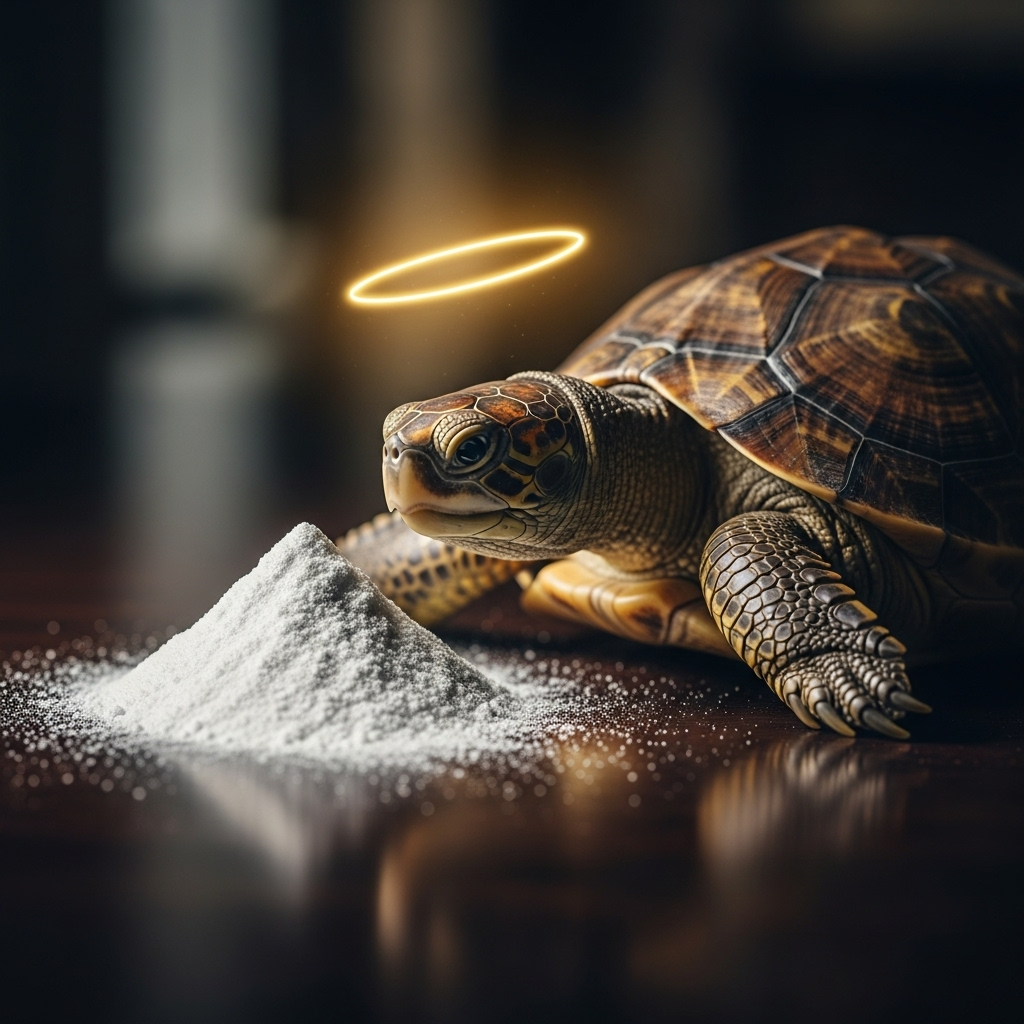 Franklin the Saintly Turtle Tempted by Cocaine | AI Art Generator |  Easy-Peasy.AI