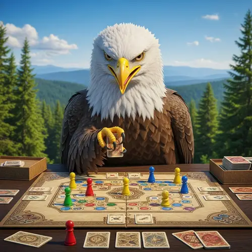 Playful Eagle Strategizing in Intricate Board Game
