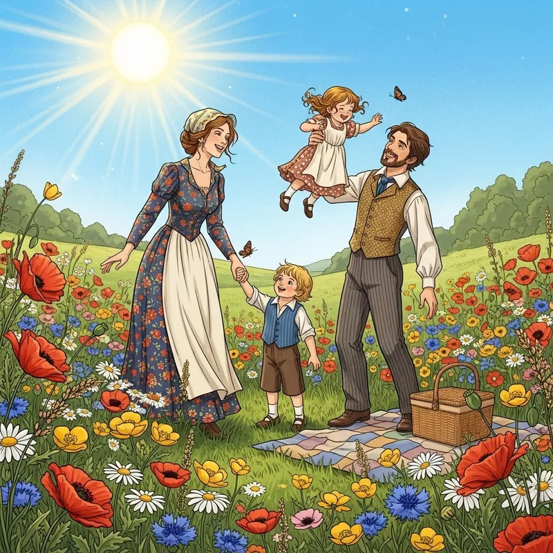 Happy Family Enjoying Time in Colorful Flower Field