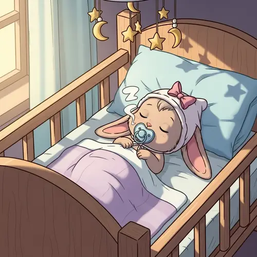 Adorable One-Month Old Bunny Sleeping in Crib