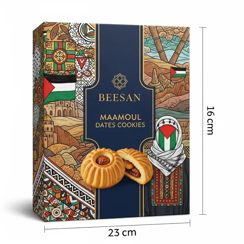 Vibrant Palestinian Maamoul Cookies Packaging Inspired by Cultural Heritage
