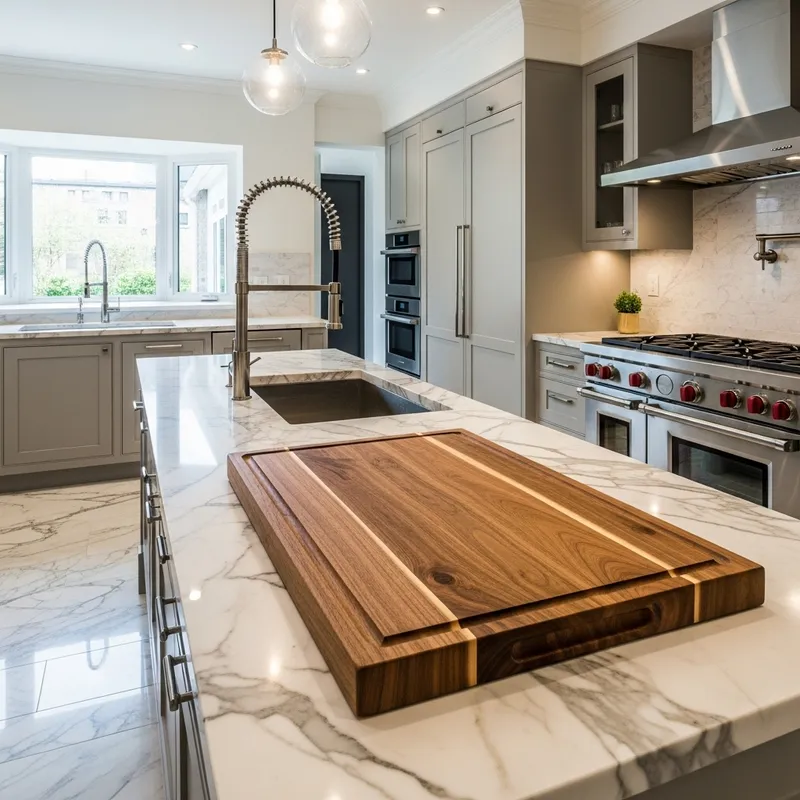 Luxury Modern Kitchen with Acacia Cutting Board | Elegant Design
