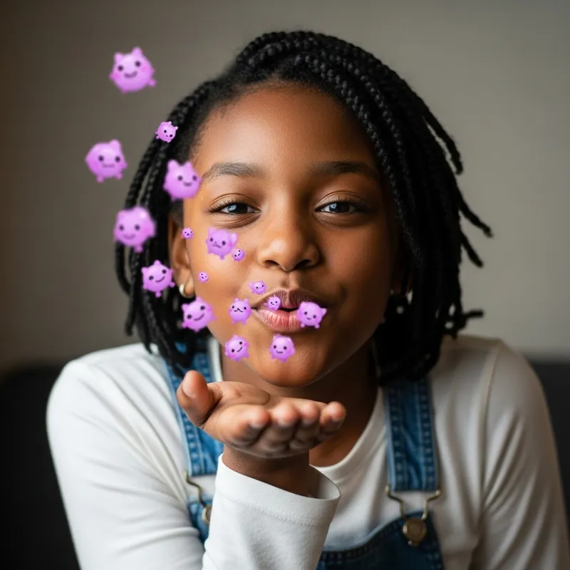 Black Girl with Braid Locs Blowing Purple Kisses