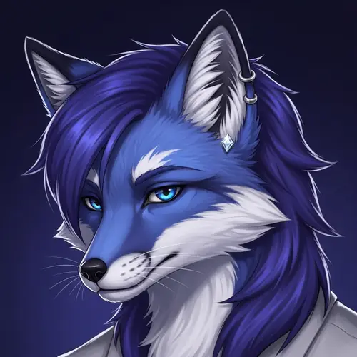 Male Fox Demi-Human with Blue & Purple Fur