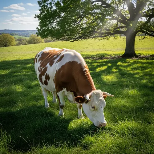 Tranquil Cow Grazing in Grassy Field | Nature Scene