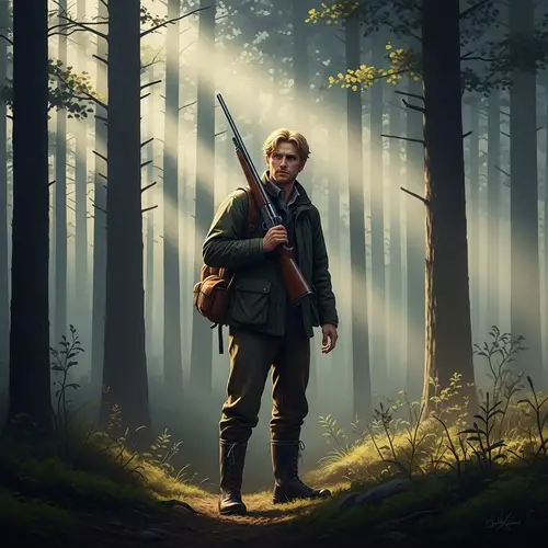 Golden Blond Hunter in Forest | Outdoor Hunting Scene