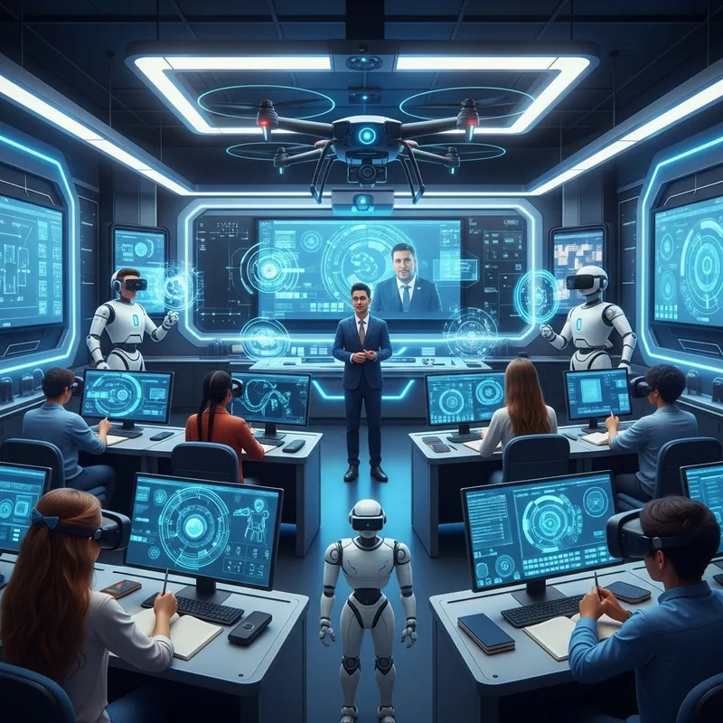 Futuristic Classroom: Engaging Tech & Diverse Learning Environment