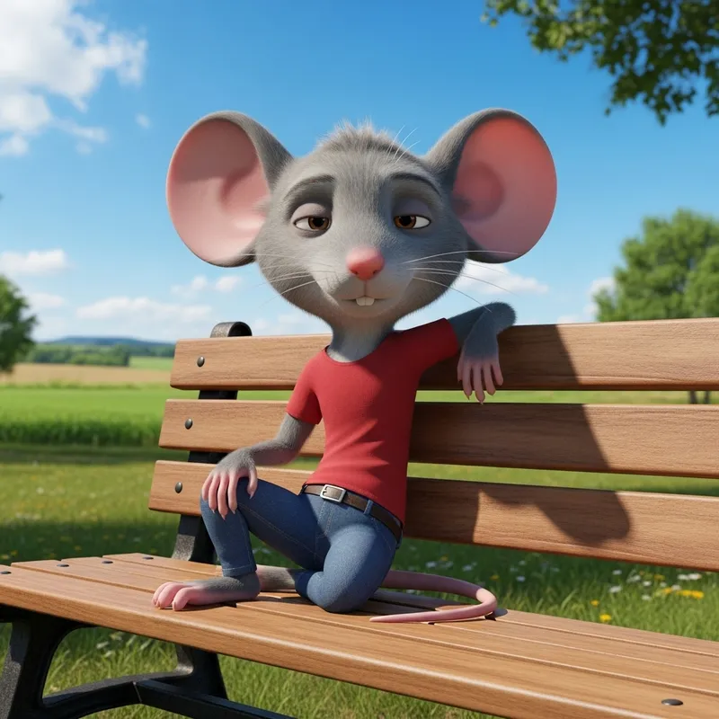Animated Character Sitting Casually in Tranquil Park