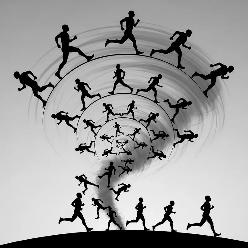 Dynamic Tornado of Running Silhouettes