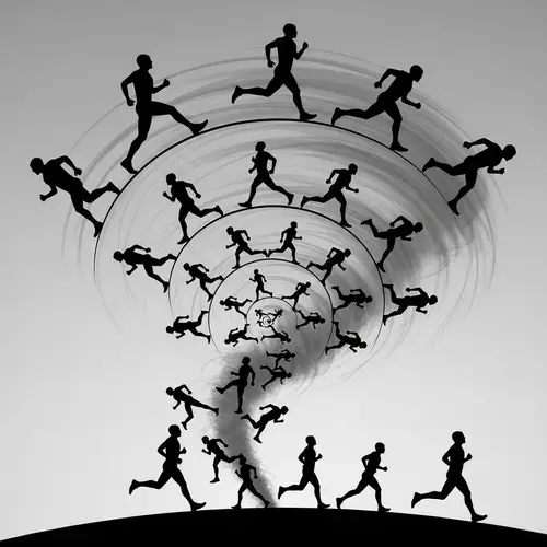Dynamic Tornado of Running Silhouettes