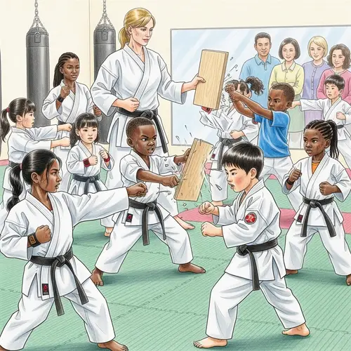 Diverse Children's Karate Class Training | Action-Packed Illustration
