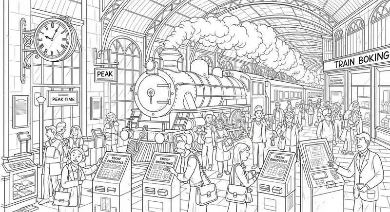 Digital Train Booking World | Line Art Illustration Digital Train Booking World | Line Art Illustration