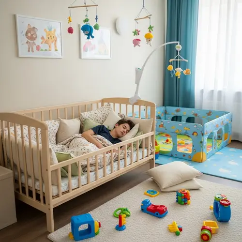 17-Year-Old Teenage Boy Sleeping in Giant Baby Bed | Baby Daycare